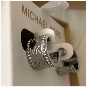 MICHAEL KORS Pave Mini Huggie Earrings in Silver New never worn no package